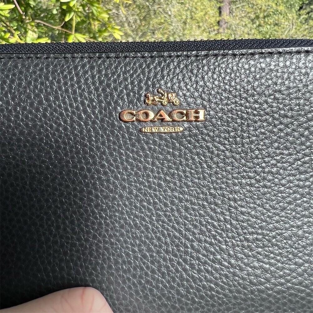 COACH Long Zip-Around Wallet Midnite Pebble Leather w Gold Hardware AUTHENTIC - Picture 9 of 10